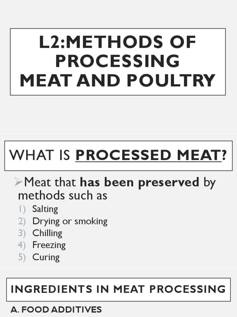 Meat and Poultry Processing Methods | PDF | Curing (Food Preservation ...