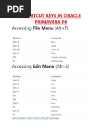 Primavera P6 Keyboard Shortcuts