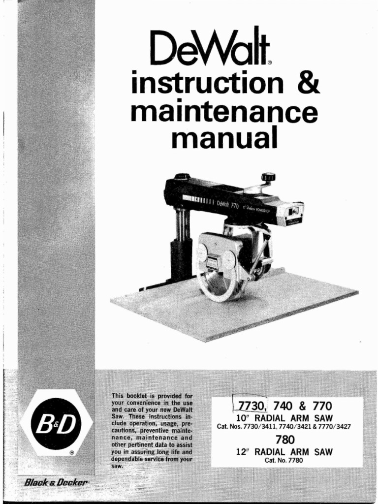 DeWalt 7730 Radial Arm Saw Manual PDF PDF Nut (Hardware) Screw