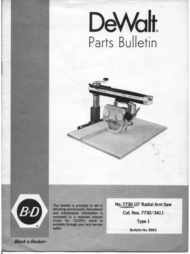 DeWalt 7730 Radial Arm Saw Parts PDF