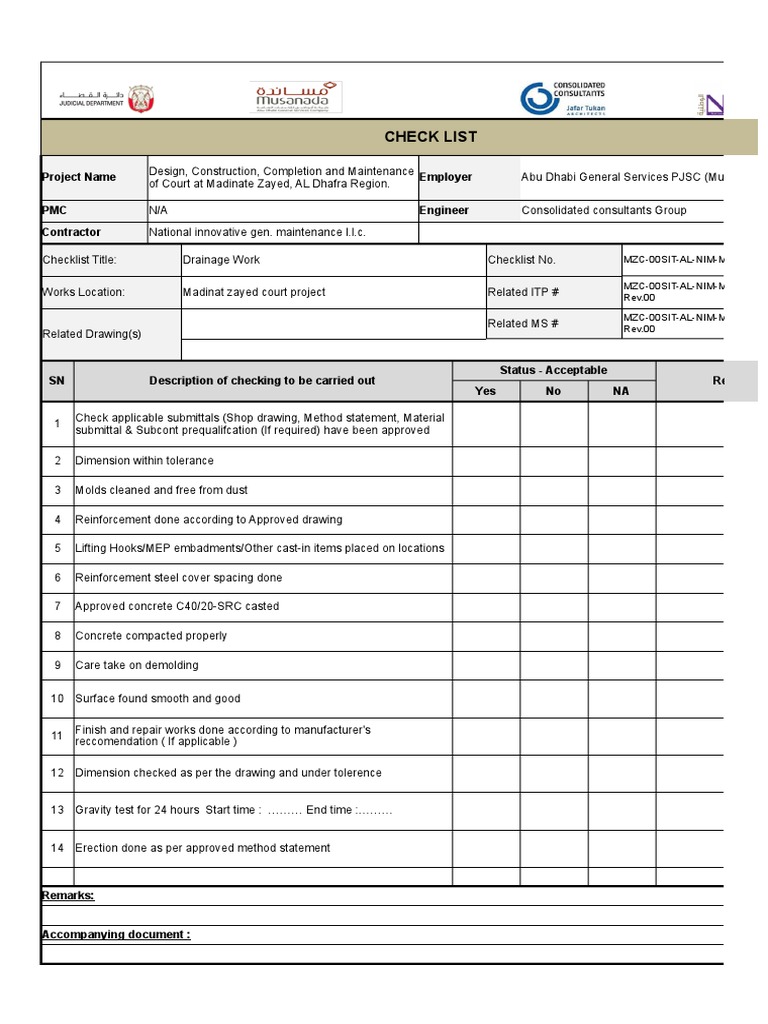 Drainage Work Checklist PDF Building Materials Building Technology