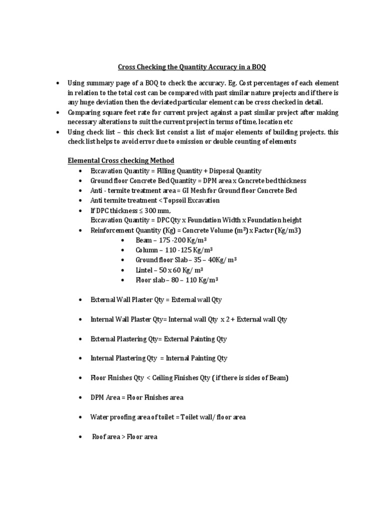 BOQ Quantity Accuracy Cross Checking | PDF | Home & Garden