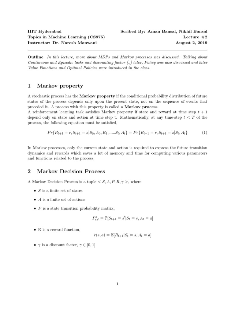 Lecture 02 PDF | PDF | Markov Chain | Teaching Mathematics