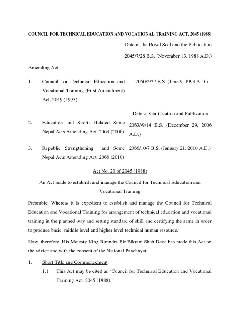 CTEVT Act Overview and Amendments | PDF | Vocational Education | Social ...