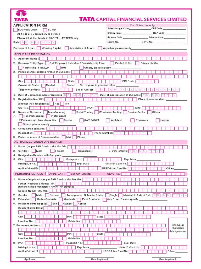 Tata Capital Business Loan Application Form | PDF | Identity Document ...