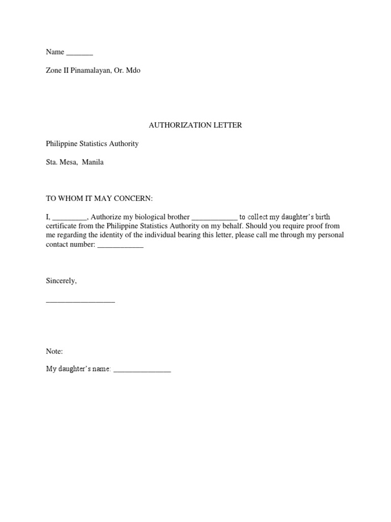 Authorization Letter for PSA Collection | PDF