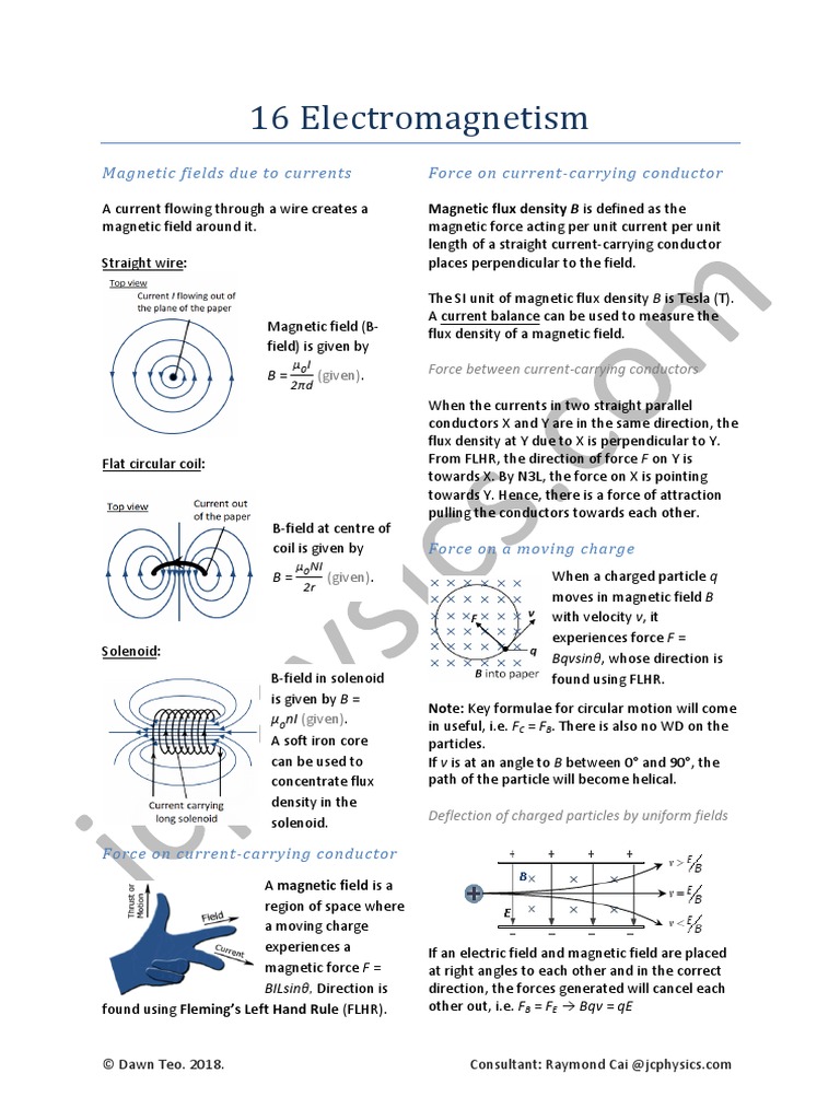 16 Electromagnetism Summary PDF | PDF | Magnetic Field | Force
