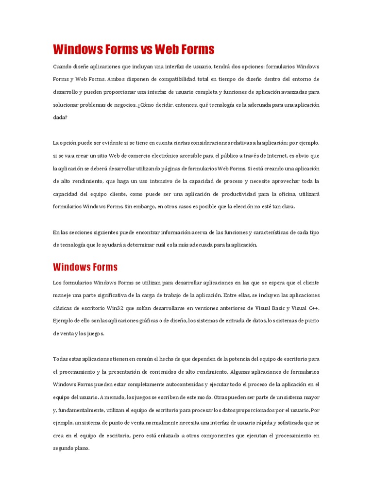 Windows Forms Vs  PDF Red mundial y web