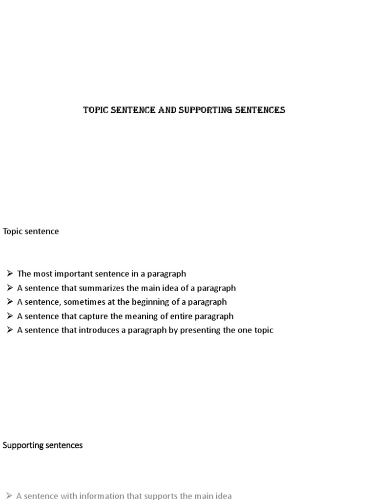 Understanding Topic and Supporting Sentences | PDF