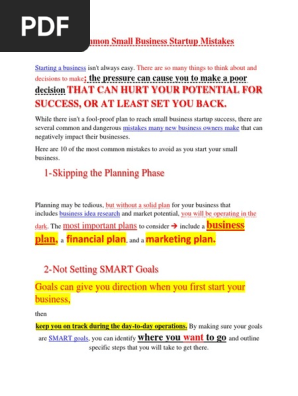 10 Common Small Business Startup Mistakes