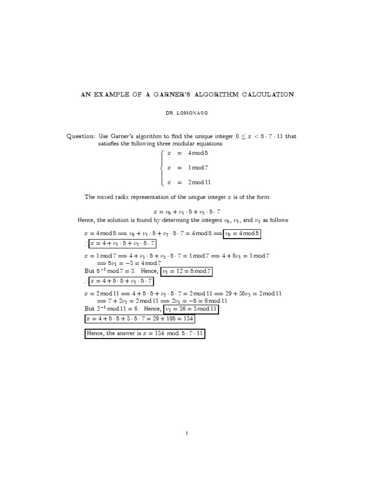 Garner's Algorithm Example Calculation | PDF