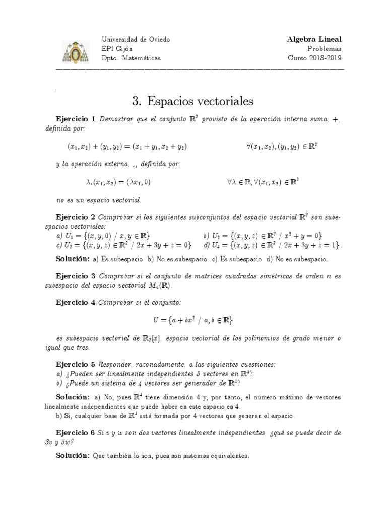 Ejercicios Resueltos de Espacios Vectoriales | PDF | Base (álgebra ...
