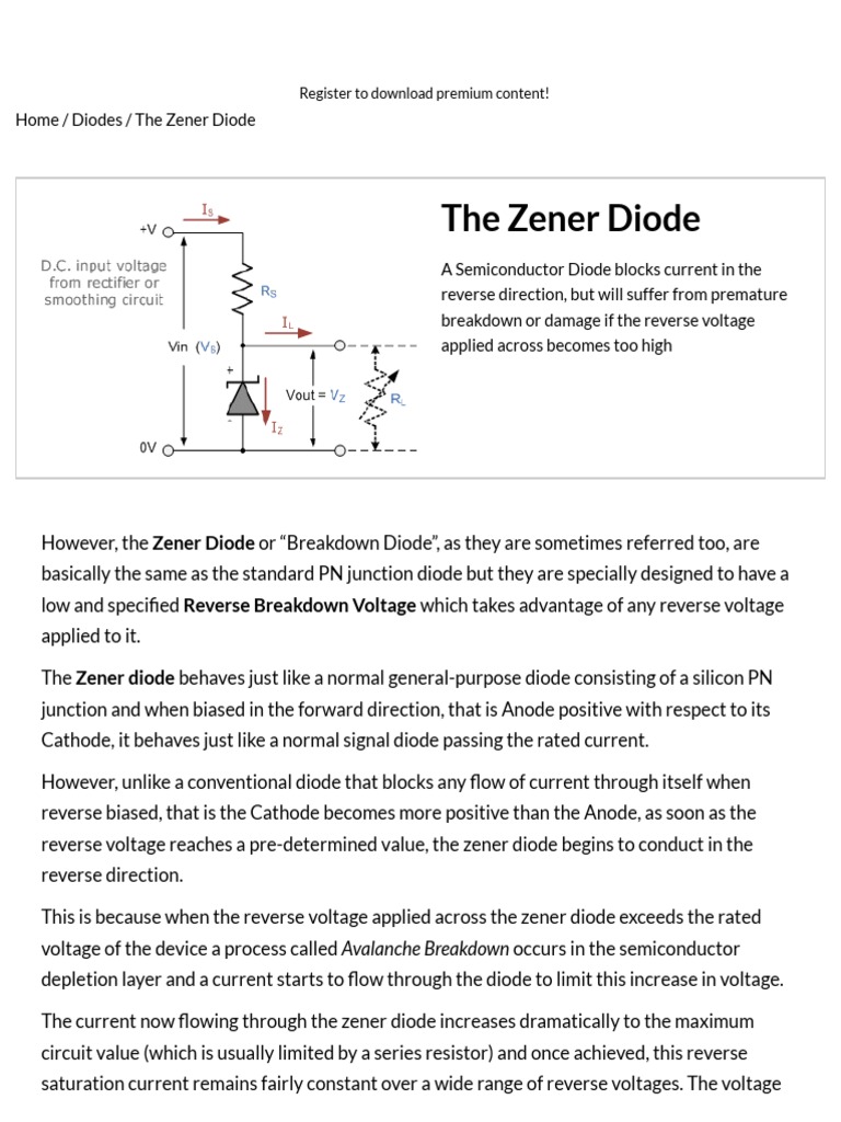 A Comprehensive Guide to the Operation and Applications of Zener Diodes