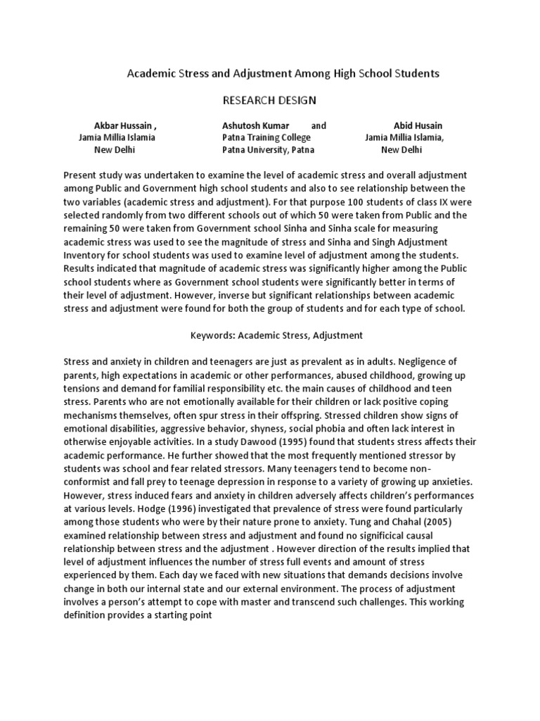 Academic Stress in High School Students | PDF | Stress (Biology ...