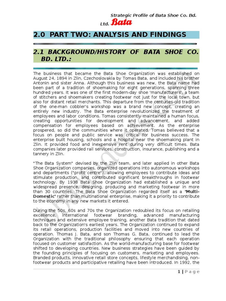 project report on bata shoes