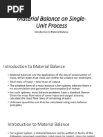 Material Balance On Single-Unit Process