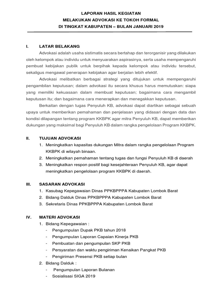 Contoh Laporan Advokasi Tokoh Formal Kab