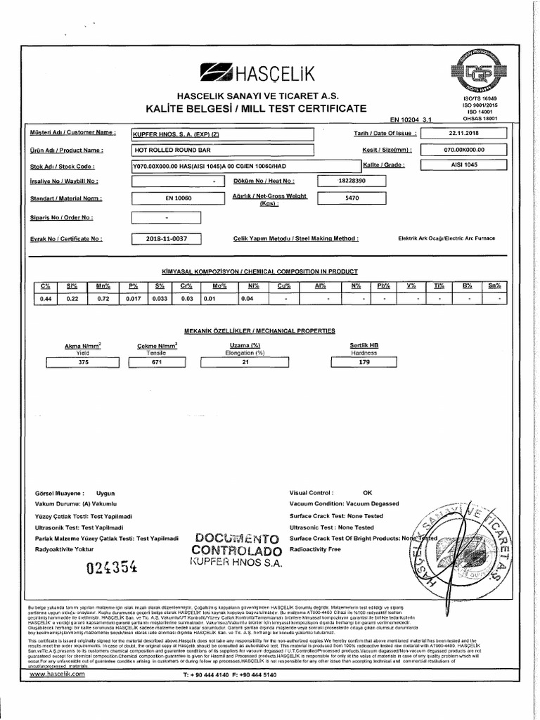 Mill Test Certificate