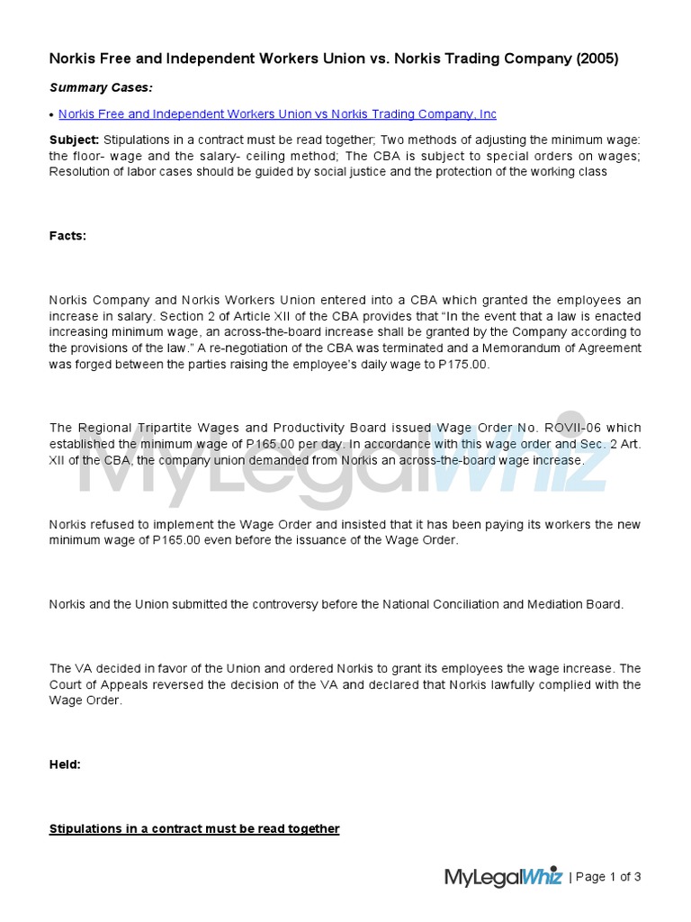 NORKIS UNION vs. NORKIS TRADING (SOCIAL JUSTICE) PDF Collective