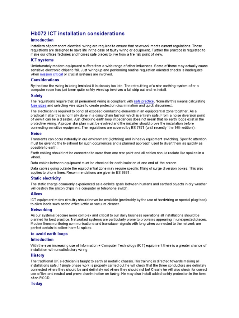 HB - ICT Installation Considerations | PDF | Electrical Wiring ...