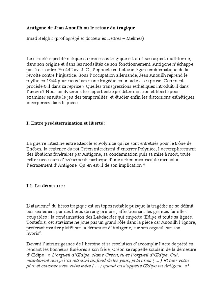 Résumé Du Livre Antigone De Jean Anouilh Chapitre Par Chapitre Antigone | PDF | Théâtre