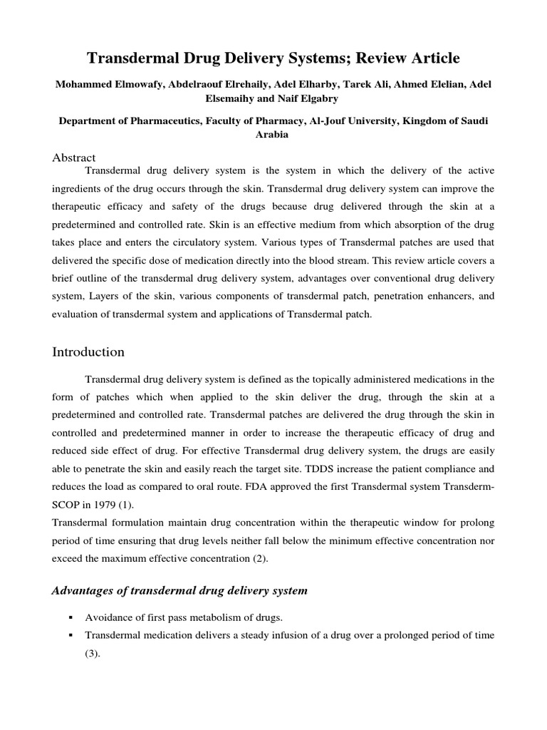 Transdermal Drug Delivery System Review | PDF | Topical Medication ...
