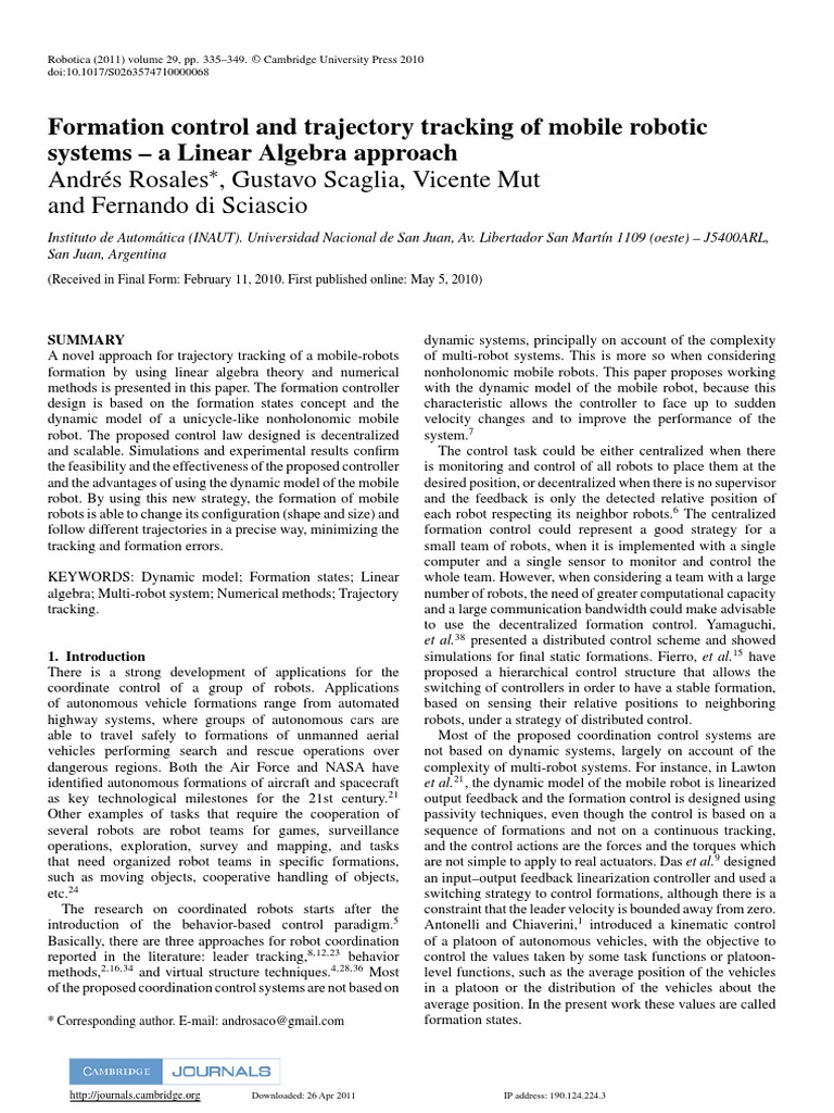Formation Control and Trajectory Tracking of Mobile Robotic Systems PDF ...