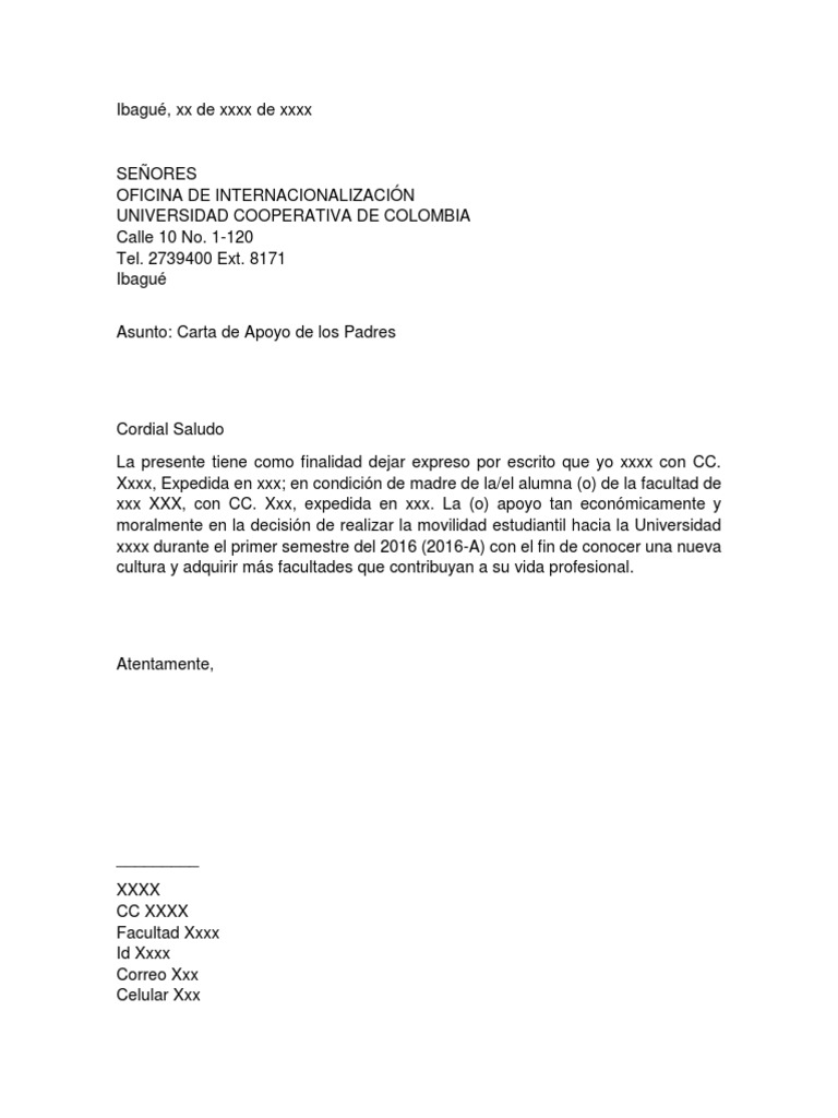 Carta de Apoyo Económico Familiar | PDF