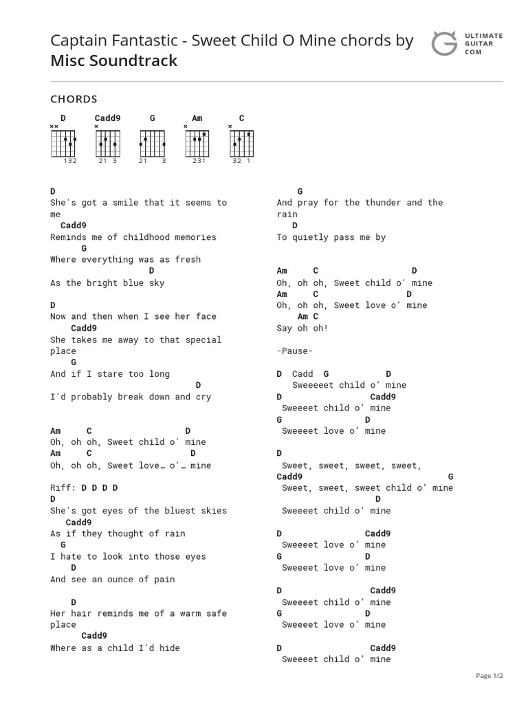 Captain Fantastic Sweet Child O Mine Chords By Misc Soundtracktabs At Ultimate Guitar Archive Pdf