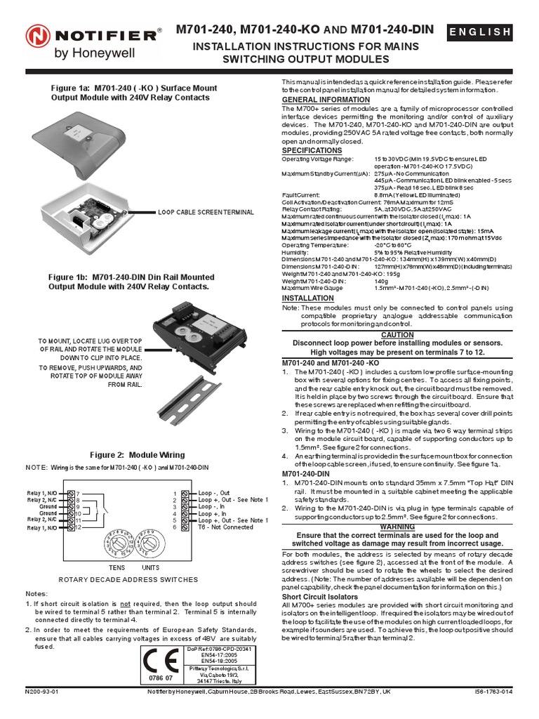 M701-240 Notifier Installation Guide | PDF | Relay | Electrical Wiring