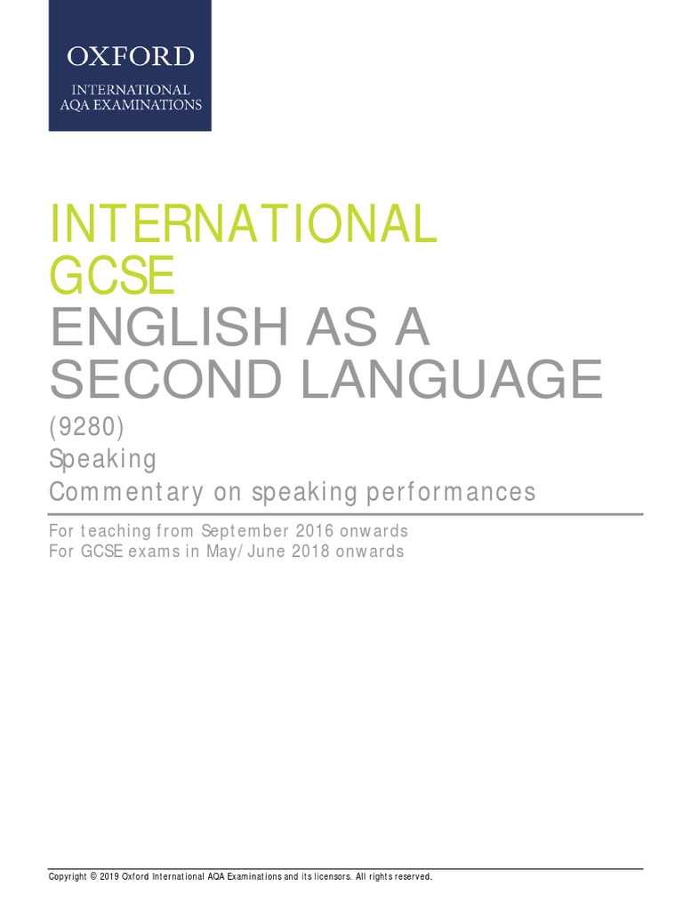 International Gcse English As A Second Language Responses Speaking English As A Second Or Foreign Language Fluency