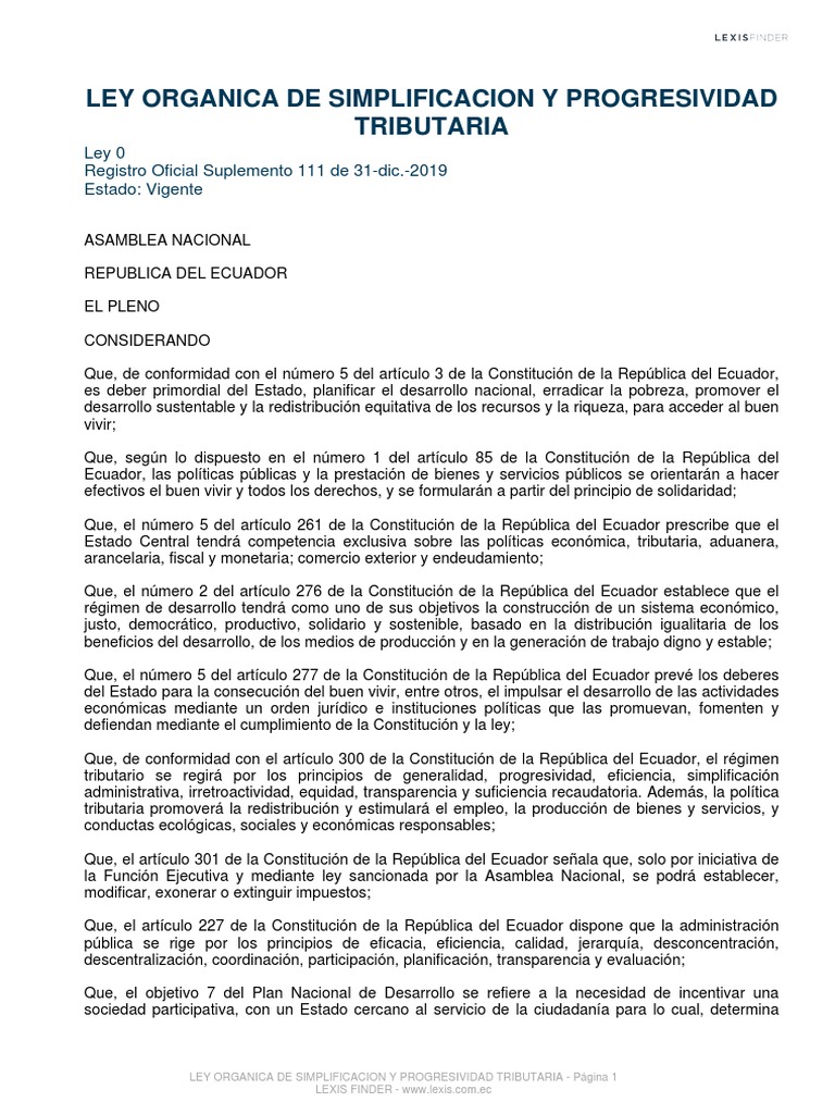 Ley Organica de Simplificacion y Progresividad Tributaria | PDF ...