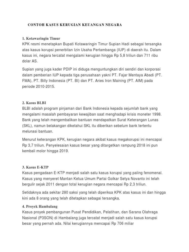 Contoh Kasus Tindak Pidana Korupsi Docx