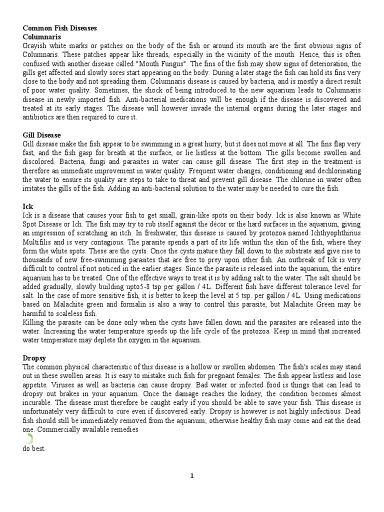 Common Fish Diseases | PDF | Edema | Infection