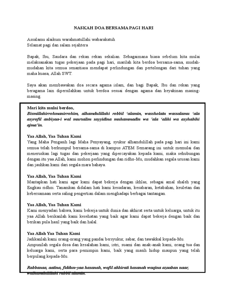 Naskah Doa Bersama Pagi Hari Pdf
