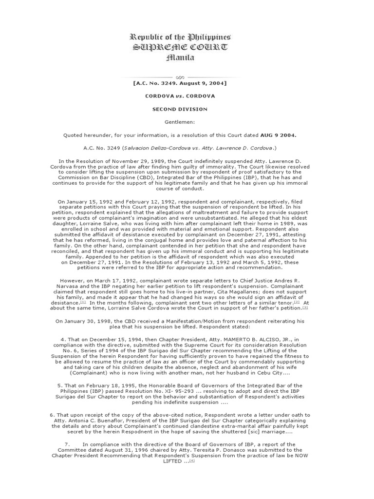 Cordova vs. Cordova PDF Public Law Government