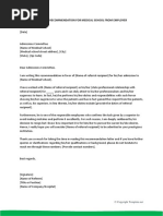 Letter of Recommendation For Medical School From Employer