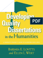 Developing Quality Dissertations in The Humanities - A Graduate Student's Guide To Achieving Excellence PDF