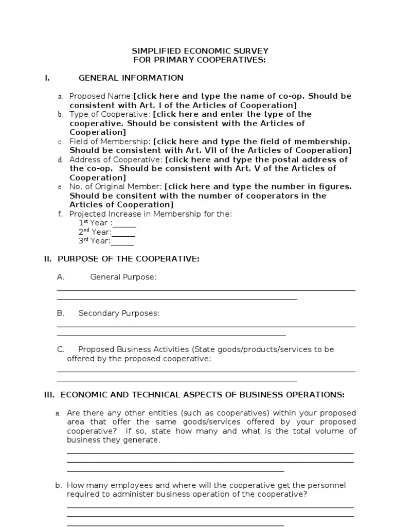 (Paper Size 8.11x13) Economic Survey Form PDF Cooperative Bookkeeping
