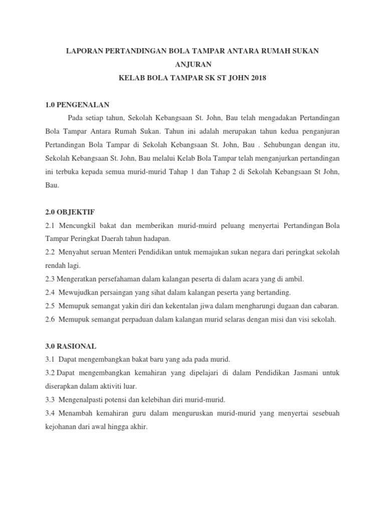 Laporan Pertandingan Bola Tampar Antara Rumah Sukan 2018 Pdf