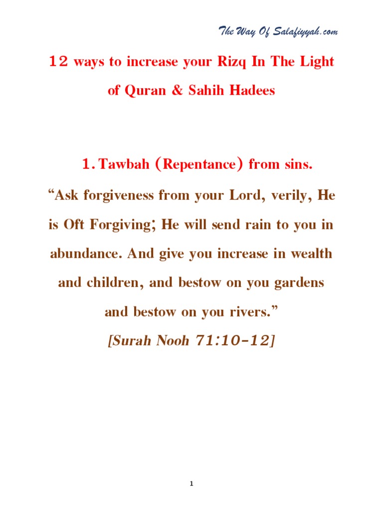 12 Ways to Increase Your Rizq | PDF | Semitic Words And Phrases ...