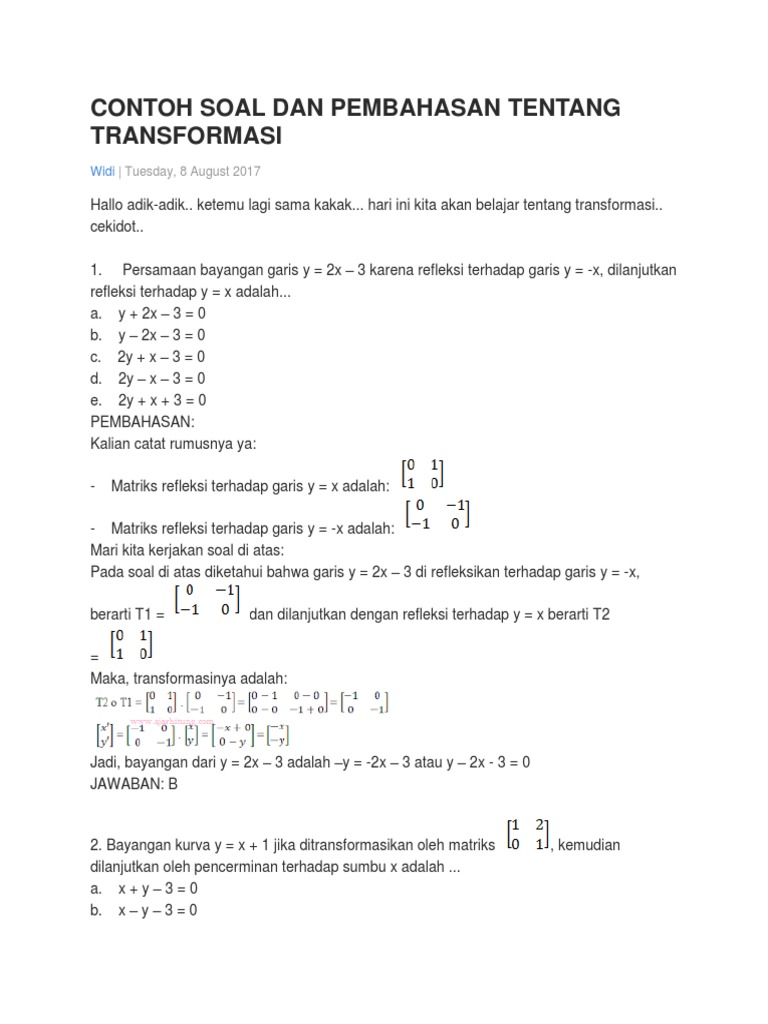 Contoh Soal Transformasi Geometri | PDF