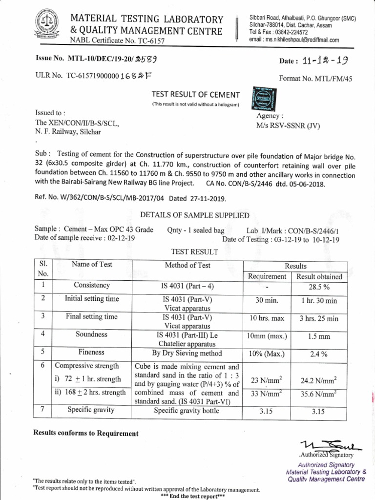 BR 32 Water, Aggregate & Cement Test Report | PDF | Civil Engineering ...