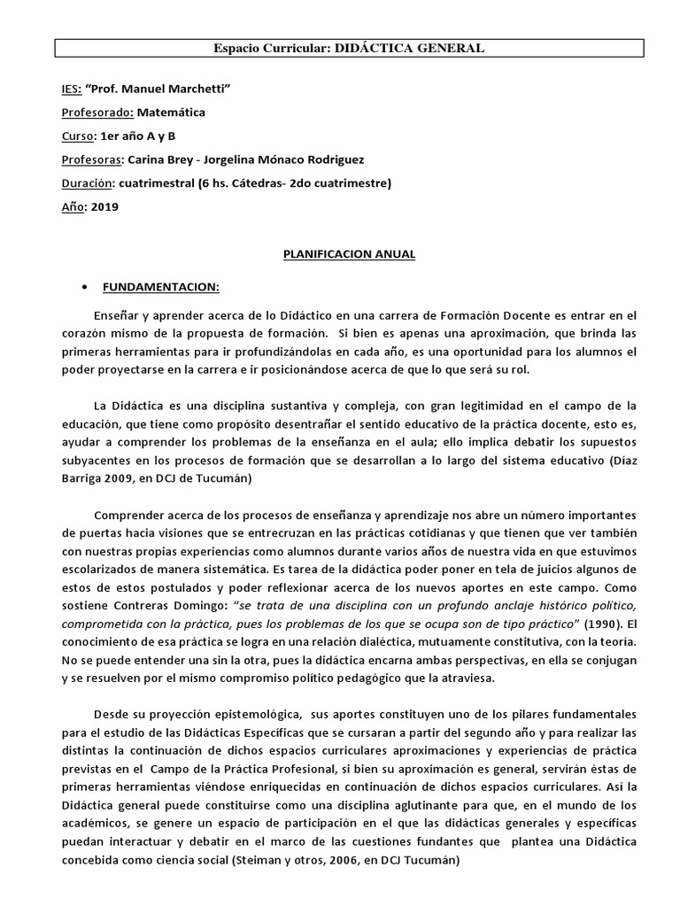 Didáctica General para Formación Docente | PDF | Plan de estudios ...