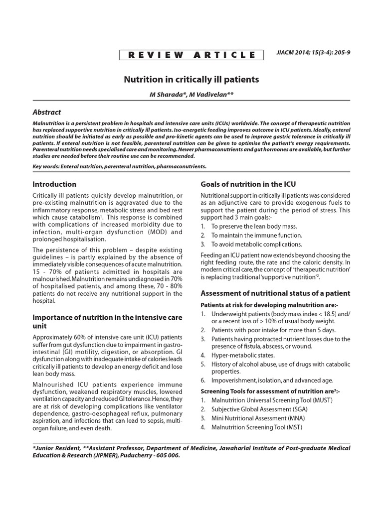 Nutrition in Critically Ill Patients | PDF | Intensive Care Medicine ...