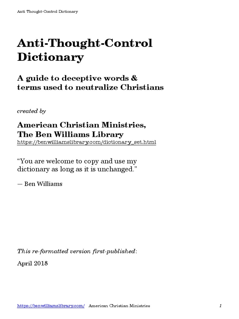 The AntiThoughtControl Dictionary PDF Christian Church