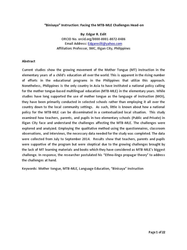 MTB-MLE Challenges in Binisaya Education | PDF | Second Language | Teachers