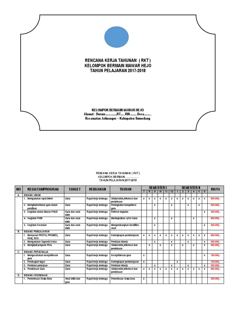 RKT Kelompok Bermain Mawar Hejo 2017-2018 | PDF | Bisnis