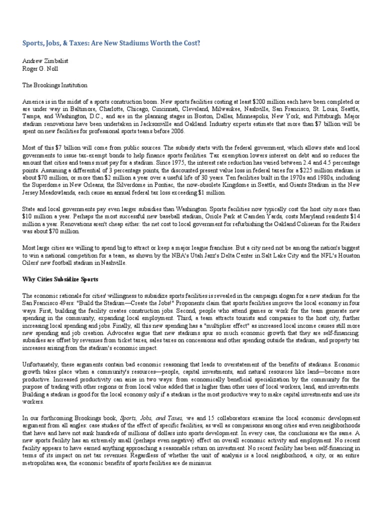 Economic Impact of New Sports Stadiums | PDF | Taxes | Subsidy