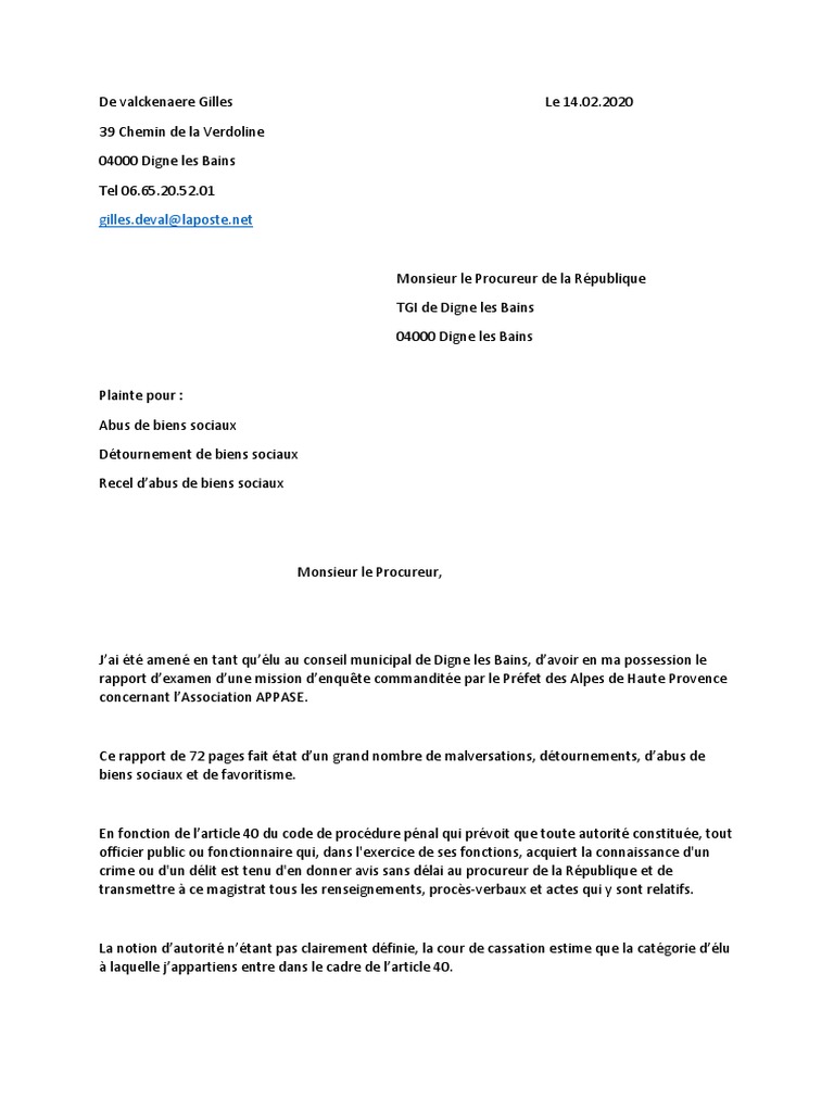 Plainte Procureur Appase Ok